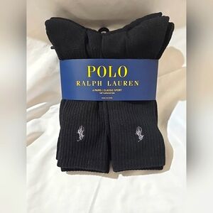 NWT Polo Ralph Lauren Classic Half Cushioned Crew Socks 6 Pack Mens OS Black